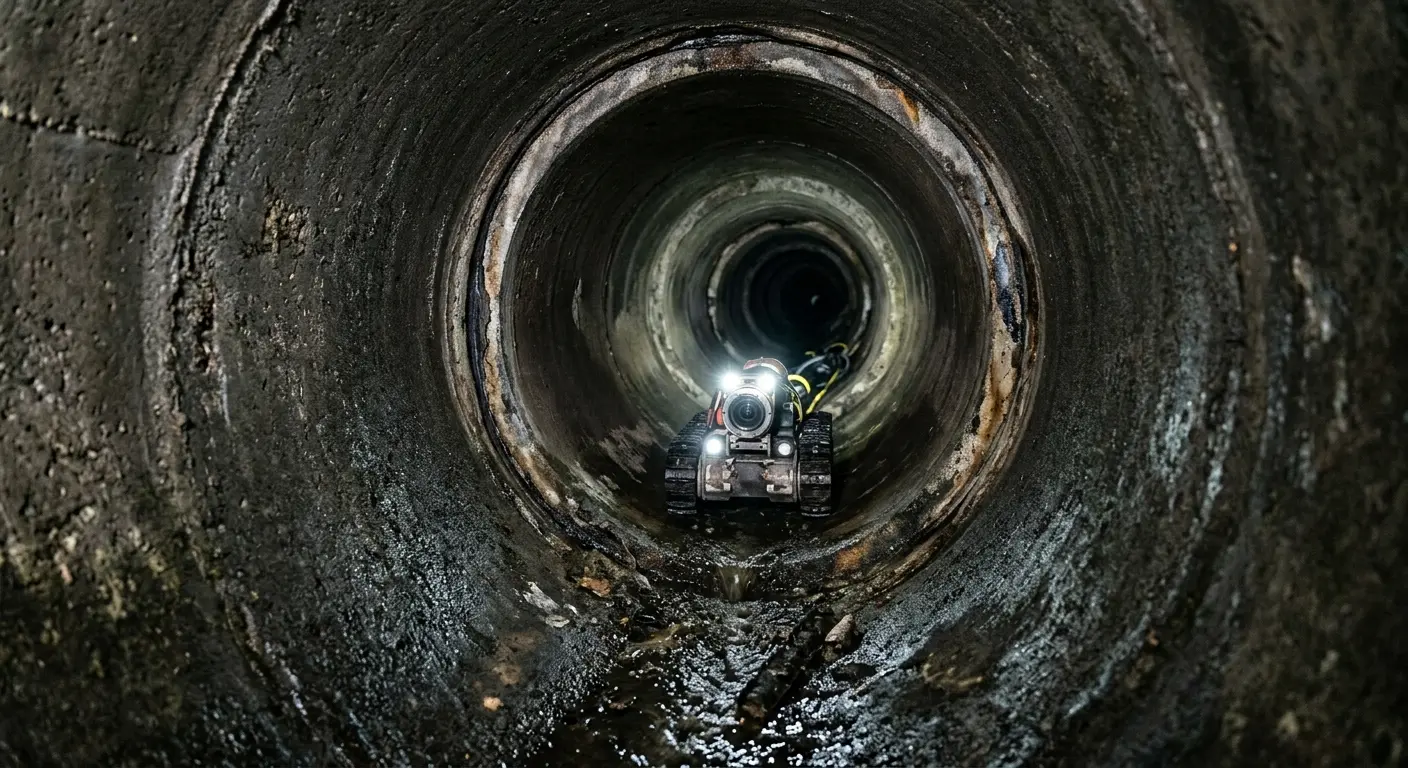 Robotic sewer camera inspecting pipe interior for Sewer Line Cleaning in Woodland Park
